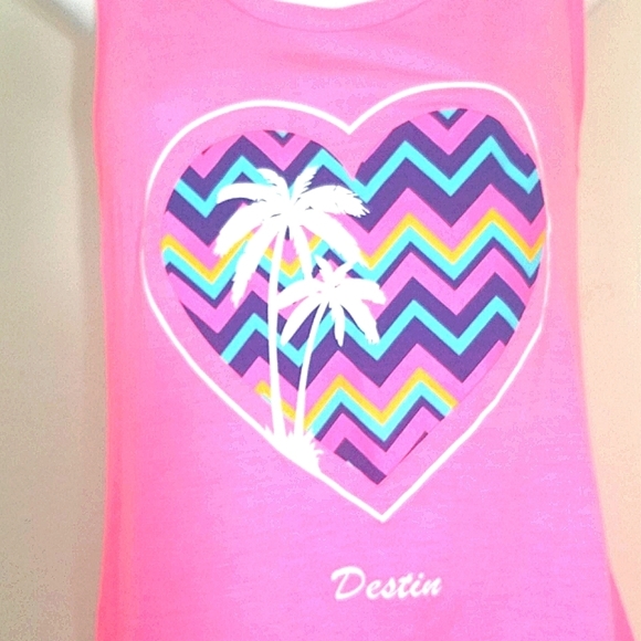 Tank top Destin Florida Racer back palm leaf heart print stretch Collectible EUC - Picture 1 of 5